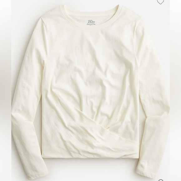 J. Crew Broken-in Jersey Twist-front long-sleeve t-shirt in Ivory,  sz XL NWT - Picture 1 of 7